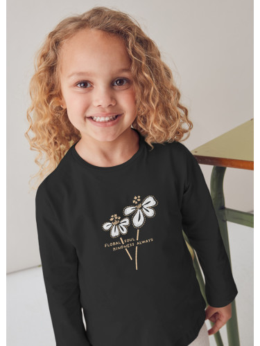 Детска блуза в черен цвят с щампа на цветя Mayoral