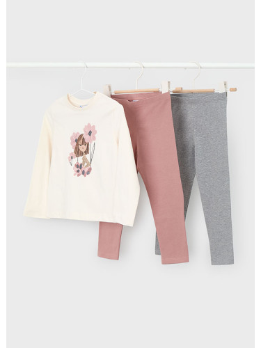Детски комплект от три части в розов цвят с щампа момиче и цветя  Mayoral