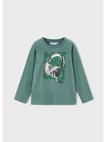 Детска блуза в тъмно зелен цвят и щампа слушалки Mayoral