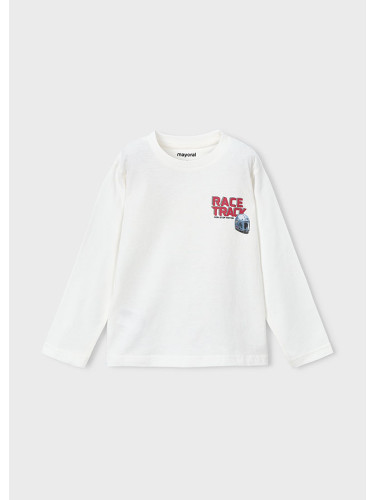 Детска блуза в бял цвят с щампа и надпис Mayoral