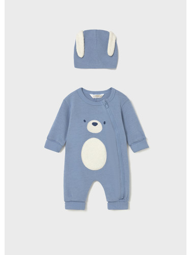 Бебешки гащеризон и шапка в син цвят с мече Mayoral