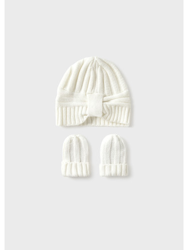 Бебешки коплект шапка и ръкавици от фино плетиво в бял цвят Mayoral