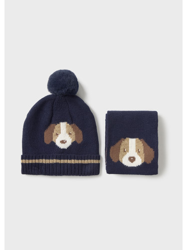 Бебешки комплект шапка и шал в тъмносин цвят от фино плетиво Mayoral