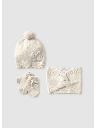 Комплект от шапка, ръкавици и шалче в бял цвят Mayoral