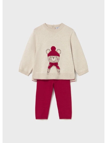 Бебешки плетен комплект с мече в червен цвят Mayoral