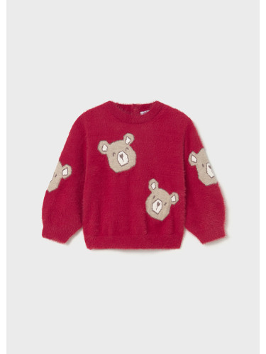 Пухен пуловер в цвят бордо с щампа на мечета