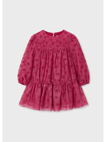 Детска рокля с тюл и къдрички в цвят бордо Mayoral