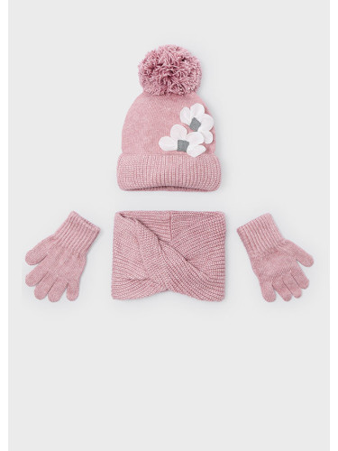 Зимен комплект от 3 части с ефектни цветя в розов цвят Mayoral