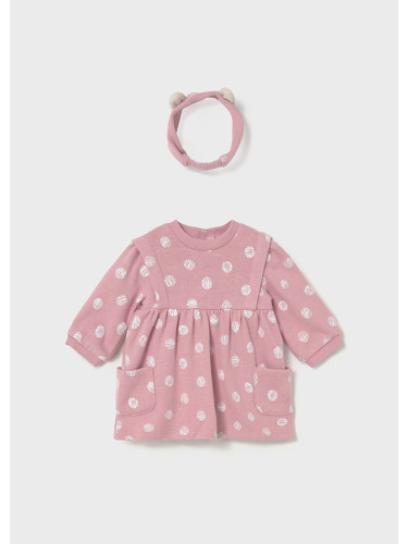 Бебешка трикотажна рокля и лента за глава в розов цвят Mayoral