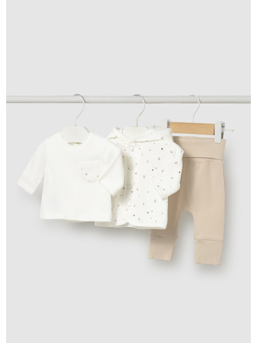Бебешки комплект от три части със суитшърт в бежово Mayoral