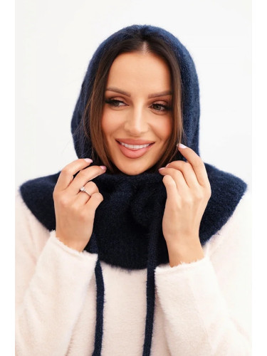 Polski Women's hooded cap with tie and braid weave navy blue