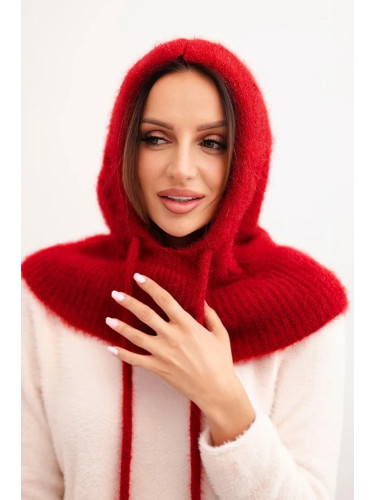 Polski Women's hooded cap with ties and braid weave red
