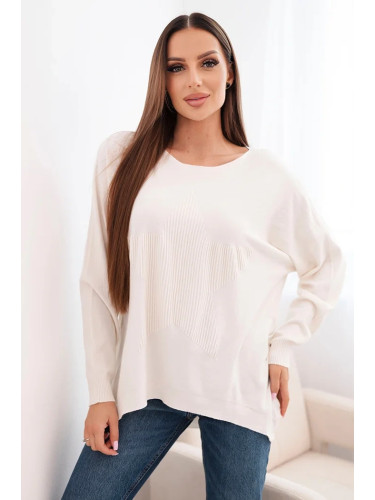 Kesi Włoski Women's sweater with a longer back and embossed star beige