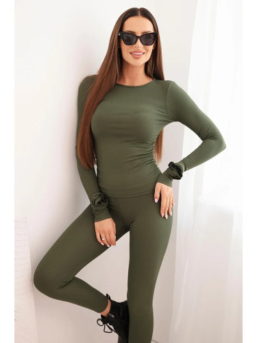 Kesi Włoski Women's set made of ribbed viscose with long sleeves and leggings khaki