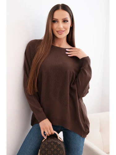 Kesi Włoski Women's sweater with a longer back and embossed star brown