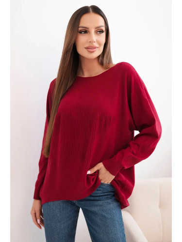 Kesi Włoski Women's sweater with a longer back and embossed star burgundy