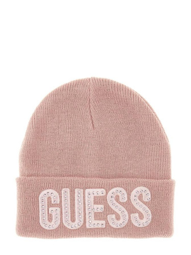 Зимна детска шапка в розов цвят с лого Guess