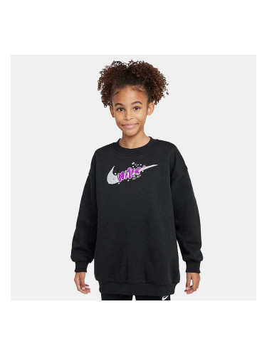 ДЕТСКА БЛУЗА ЗА МОМИЧЕ NIKE HQ9299-010 NSW CLUB FLC OVRSZD CREW GX ЧЕРНА