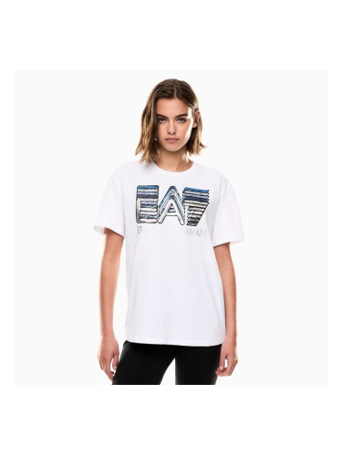 ДАМСКА ТЕНИСКА EA7 EMPORIO ARMANI 7W000724-U0002 LOGO SERIES TEE SS MAXI LOGO SEQUINS CROSSOVER БЯЛА