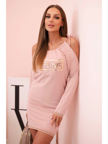 Kesi Women's cotton dress with off-the-shoulder design and OFFLINE print dark powder pink