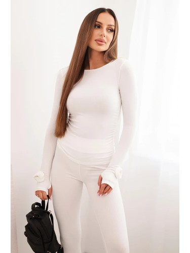 Kesi Włoski Women's set made of ribbed viscose with long sleeves and leggings ecru