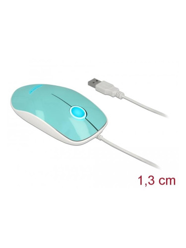 Оптична мишка DeLock, USB-A, Кабел 1.3 м, USB, 1200 dpi, Tюркоаз
