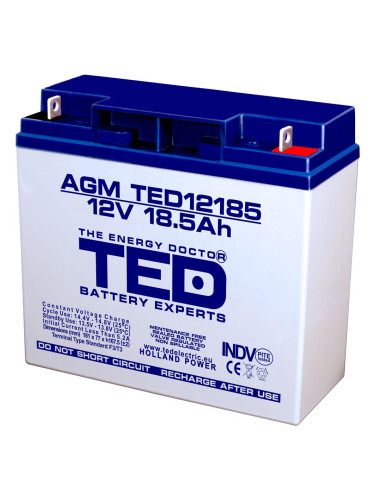 Оловна батерия TED ELECTRIC, 12V, 18.5Ah, 181/ 76/ 167 mm, AGM