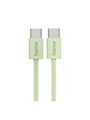 HAMA Кабел за зареждане "Fabric", USB-C - USB-C, 1 m, Nylon, зелен