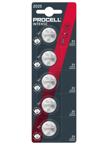 Бутонна батерия DURACELL PROCELL CR2025, 3V, 5 бр. в блистер, Литиева,
