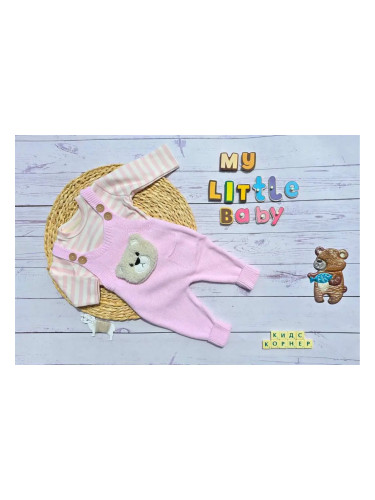 Бебешки комплект с гащеризон и блуза Bear Pink