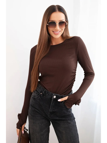 Kesi Włoski Women's ribbed blouse with side gathering brown