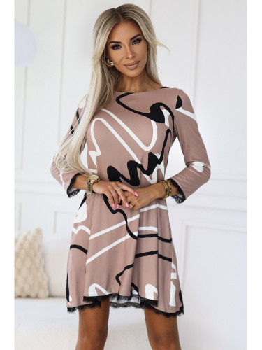 Красива трапецовидна рокля в бежово 577-1