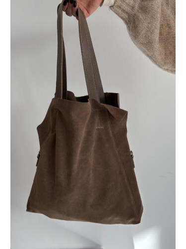 Велурена чанта за пазаруване Boto, тъмнобежова
