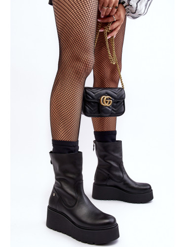 Дамски кожени боти до глезена на платформа Maciejka