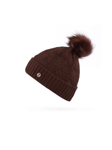 Кафява плетена шапка Шерон с помпон