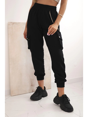 Дамски памучни широки панталони с джобове и верижка