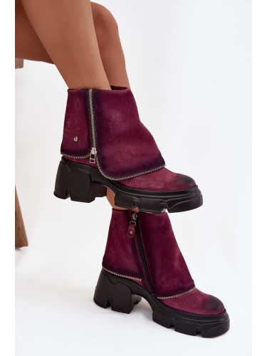 Кожени боти до глезена с подгъв Maciejka