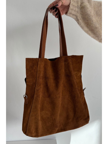 Бото велурена шоппър чанта Camel Miraya