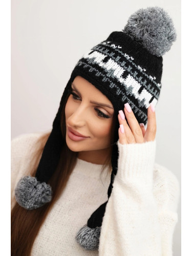Дамска зимна шапка с уши и помпони K436