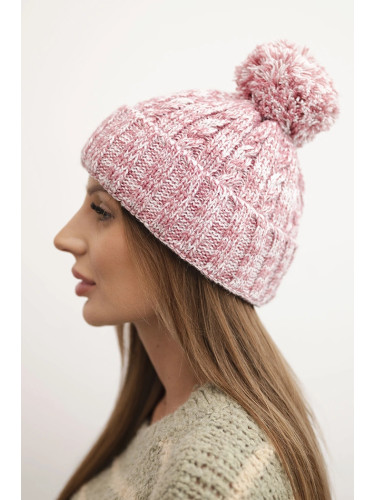 Kesi Women's winter hat with a pompom made of wool K424 light pink
