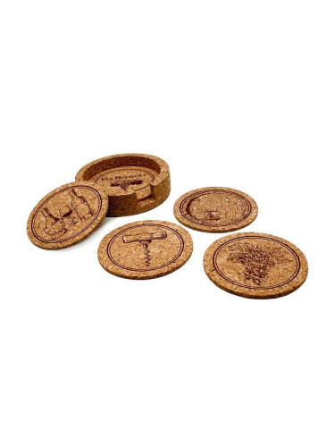 Сет от 5 бр. коркови подложки за чаши Vin Bouquet с поставка