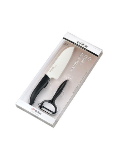 Комплект керамичен нож с белачка KYOCERA в кутия - черен