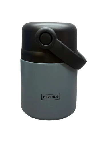 Двустенен термос за храна Nerthus с дръжка (650 мл) - сив