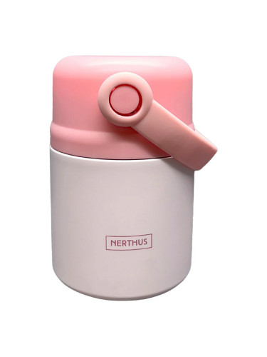 Двустенен термос за храна Nerthus с дръжка (650 мл) - розов