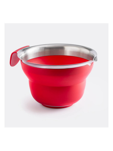 Сгъваема купа с дръжка COOX за миксиране и разбиване (2 л) - червена