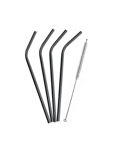 Коктейлни метални сламки Vin Bouquet с четка за почистване - цвят черен мат