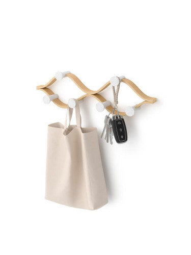 Закачалка за стена UMBRA MONTAGE с 6 бр. куки - цвят бял с натурално дърво