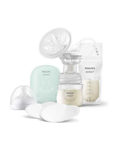 Комплект Електрическа помпа Essential Шише Natural Response Торбички за кърма и Подплънки Philips Avent