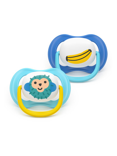 Залъгалки Ultra Air Happy Philips AVENT 6-18м маймунка/банан сини 2 бр