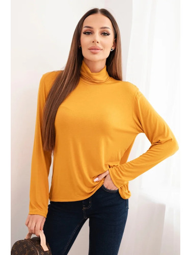 Kesi Włoski Women's viscose blouse with a turtleneck and long sleeves mustard